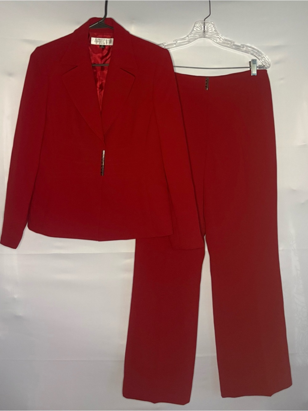 Tahari ASL Red Pantsuit with Accent Snaps